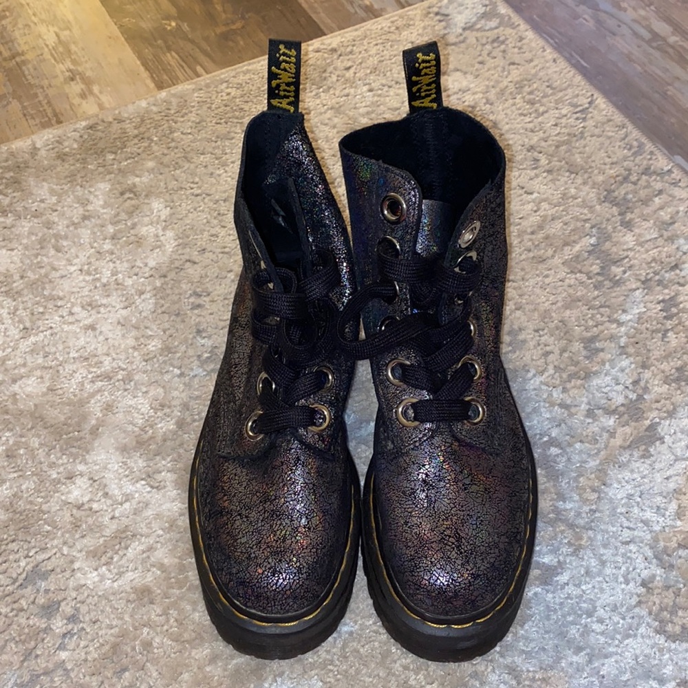 Dr Martens Molly Platform Leather Boots Metallic  Iridescent Crackle